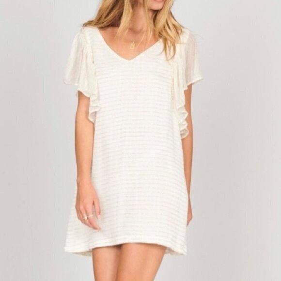 Amuse Society NWT Sunset Dreams Mini Shift Dress Womens S‎ Cream Metallic Beach - Picture 1 of 13